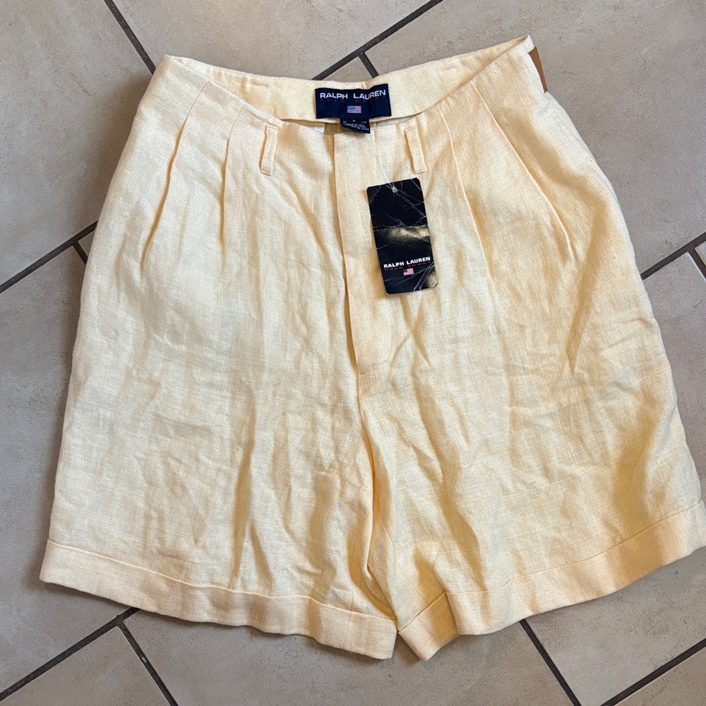 Vintage Y2K Ralph Lauren polo sport Women's Yellow Linen leather tab Shorts